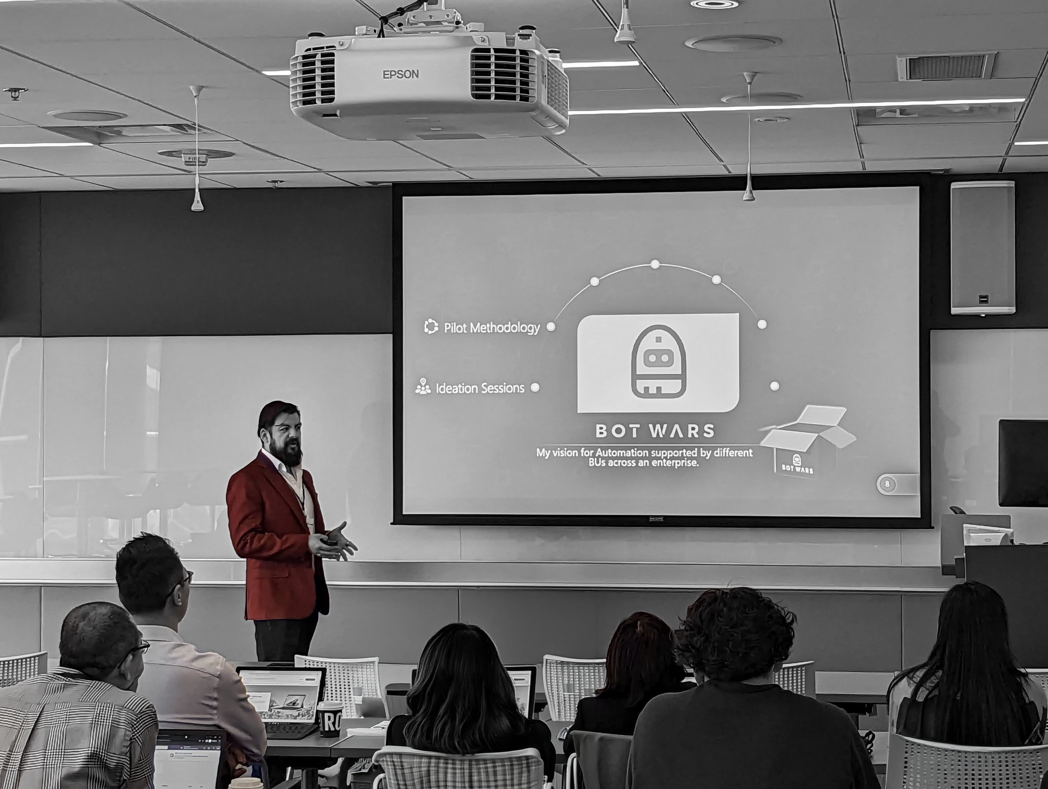 Enterprise leaders collaborating in an AI strategy workshop